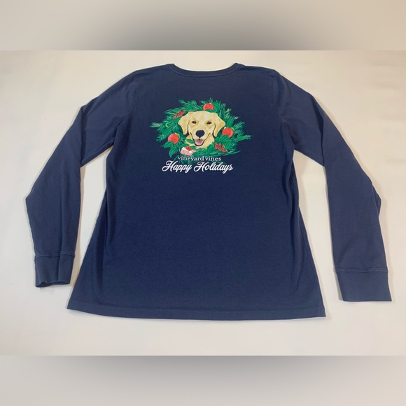Vineyard Vines Happy Holidays yellow lab Christmas longsleeve tshirt, small (J) - Picture 3 of 8